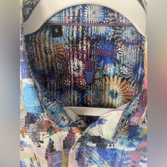 Men's Visconti Black Classic Button Front Long Sleeve Shirt Small- Multi-Color - Picture 2 of 14